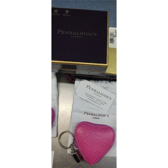 Penhaligon's London Leather Pink Heart Coin purse Bag Charm Key Ring - Picture 1 of 2